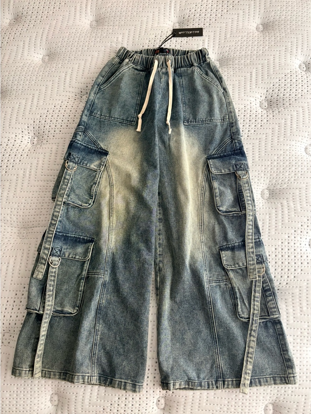 NWT dELiA*s Eclectic Energy Washed Denim Baggy Wide Leg Cargo Pants - S/XS